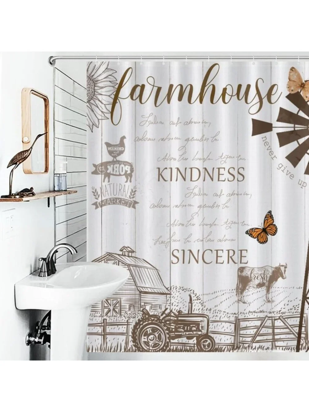 Rustic Farmhouse Shower Curtain Set - Waterproof Country Animal Design, 72